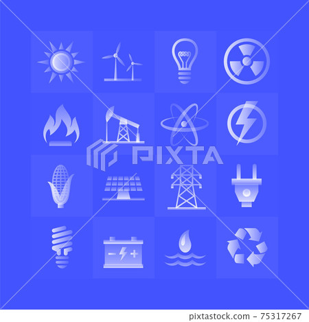 Energy gradient icons set on blue background 75317267