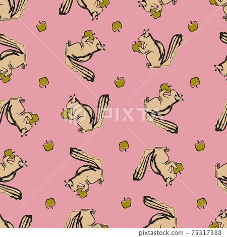 Squirrel and cherries. Seamless pattern. Textile, wallpaper and wrapping paper design. 75317388