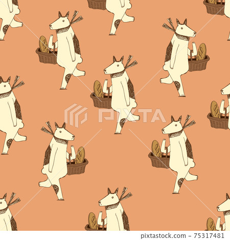 Shopping with dogs. Seamless pattern. Textile, wallpaper and wrapping paper design. Shopping with dogs. Seamless pattern. Textile, wallpaper and wrapping paper design. 75317481