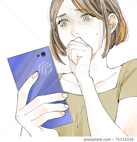 A woman who is shocked at seeing a smartphone 75318156