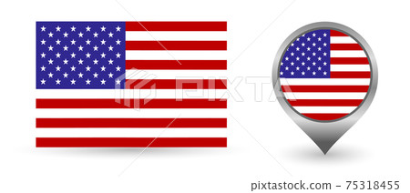 Vector flag USA. Location point with flag America inside. Vector flag USA. Location point with flag America inside. 75318455