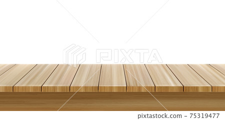 Wooden table foreground, wood tabletop front view 75319477