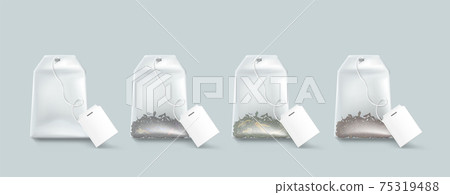 Tea bags, isolated teabags collection mockup set Tea bags, isolated teabags collection mockup set 75319488