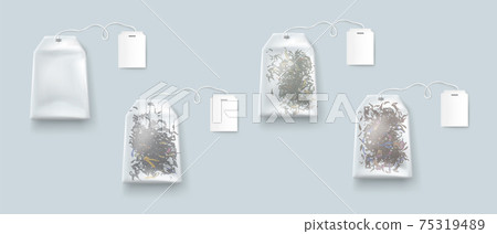 Tea bags, isolated teabags collection mockup set Tea bags, isolated teabags collection mockup set 75319489