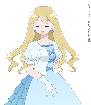 連衣裙女孩金發女郎微笑 75319524