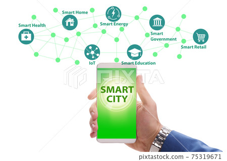 Businessman in smart city modern concept 75319671