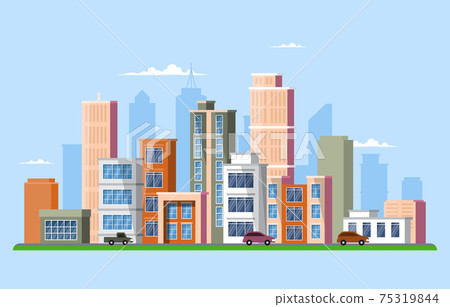 Street City Building Construction Cityscape Skyline Business Illustration 75319844