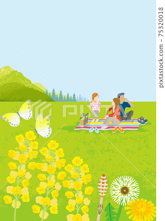 春天的風景家庭享受野餐垂直A4比率 75320018