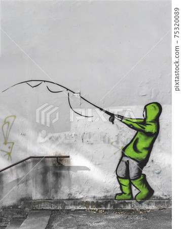 Street art with urban boy fishing Street art with urban boy fishing 75320089