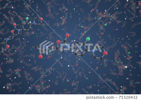 Linezolid molecule. Ball-and-stick molecular model. Chemistry related 3d rendering Linezolid molecule. Ball-and-stick molecular model. Chemistry related 3d rendering 75320432