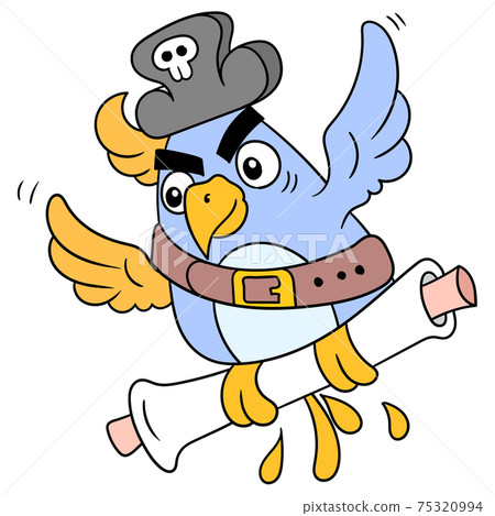 Flying Pirate Pet Parrot Carrying a Treasure Map Scroll, doodle icon image kawaii Flying Pirate Pet Parrot Carrying a Treasure Map Scroll, doodle icon image kawaii 75320994