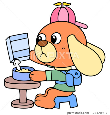 cute puppy is preparing his breakfast cereal, doodle icon image kawaii cute puppy is preparing his breakfast cereal, doodle icon image kawaii 75320997