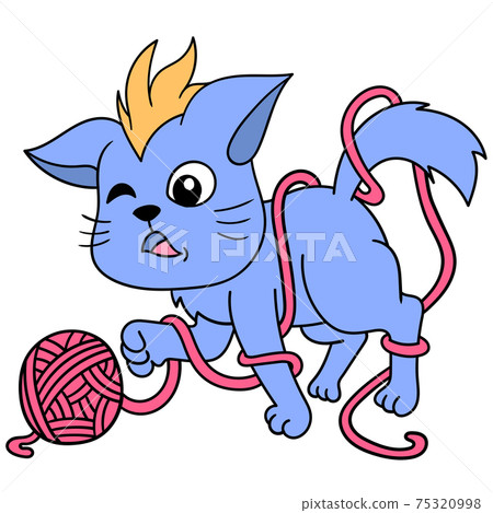 cute pet cat is playing with twisted twine, doodle icon image kawaii cute pet cat is playing with twisted twine, doodle icon image kawaii 75320998