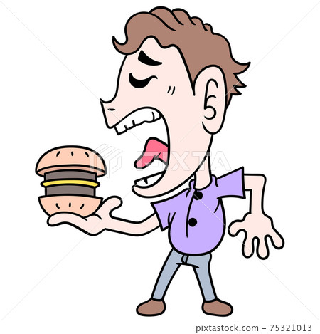 a man is in the mood for a big burger, doodle icon image kawaii 75321013