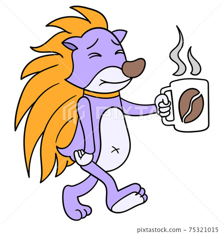 a hedgehog is walking sleepily carrying a glass of coffee, doodle icon image kawaii a hedgehog is walking sleepily carrying a glass of coffee, doodle icon image kawaii 75321015