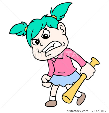 a girl with an angry face is giving her revenge carrying a bat to beat, doodle icon image kawaii a girl with an angry face is giving her revenge carrying a bat to beat, doodle icon image kawaii 75321017