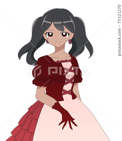 穿裙子的女孩黑髮生氣 穿裙子的女孩黑髮生氣 75321270