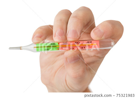 Hand with medical thermometer 36,6 75321983