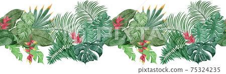 Tropical tropical plant continuous line pattern 75324235