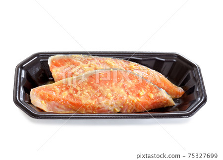 Salmon pickled in Saikyo with lactic acid bacteria in the food tray [white background] 75327699