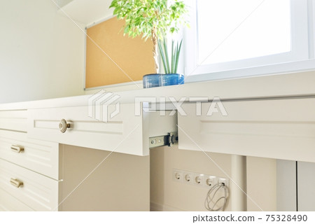 Furniture, white table, open top secretaire drawer. 75328490