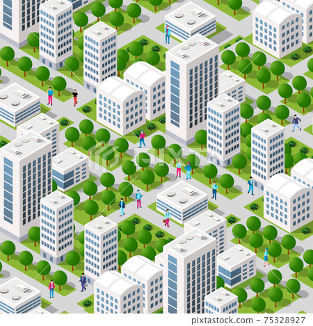 Isometric Street crossroads 3D illustration of the city quarter Isometric Street crossroads 3D illustration of the city quarter 75328927