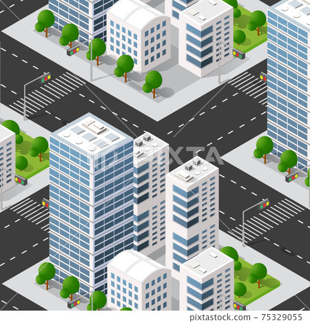 Urban isometric 3D illustration of city block... - Stock Illustration ...
