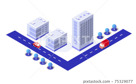 The urban area of the city infrastructure with pin destination, 75329077
