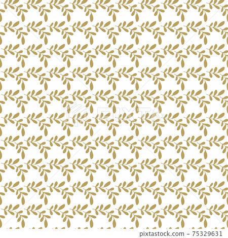 Spring seamless pattern with golden sprigs on white background. Vector stock illustration for fabric, textile, wallpaper, posters, paper. Fashion print. Branch with leaves. Doodle style. 75329631