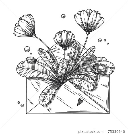 Envelope with flowers and hearts. Holiday package. Vector illustration 75330640