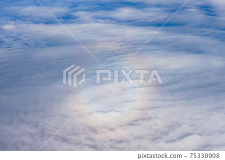 Brocken specter from an airplane (aerial view over Himeji city) Brocken specter from an airplane (aerial view over Himeji city) 75330908