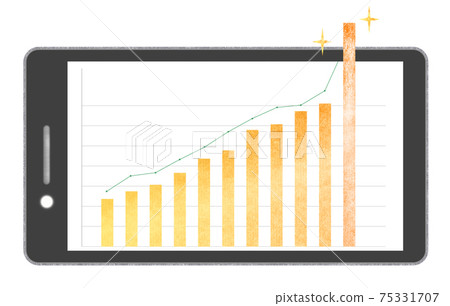 智能手機屏幕：穿透橙色的條形圖和折線圖 75331707