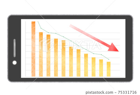 Smartphone screen: Down graph and down arrow Orange 75331716
