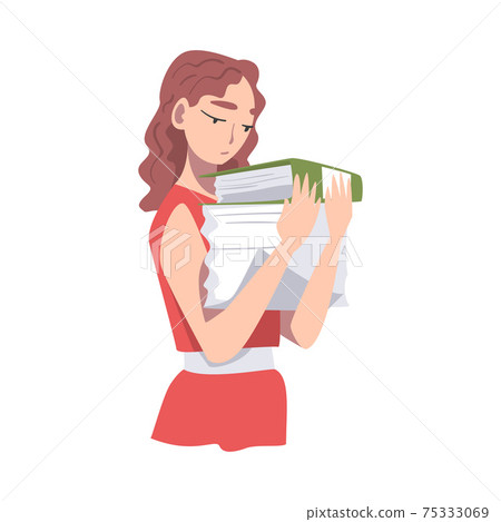 Sad Female Carrying Pile of Papers Vector Illustration Sad Female Carrying Pile of Papers Vector Illustration 75333069