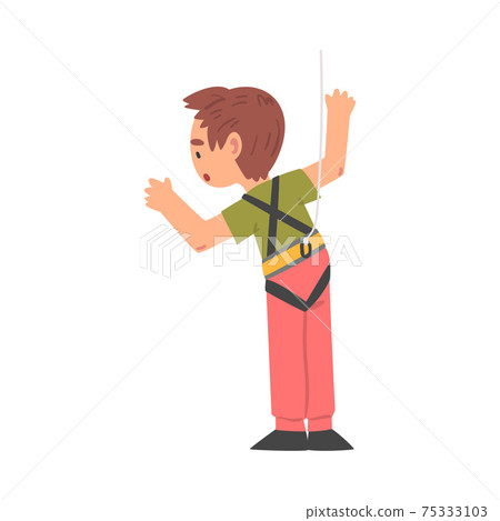 Boy Rock Climber Character, Back View of Cute Kid Climbing Wall, Boy Doing Sports or Having Fun in Adventure Park Cartoon Style Vector Illustration 75333103