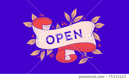 Open. Retro greeting card Open. Retro greeting card 75333125