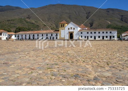 Main square of Villa de Leyva city located on the Boyaca department in Colombia 75333725