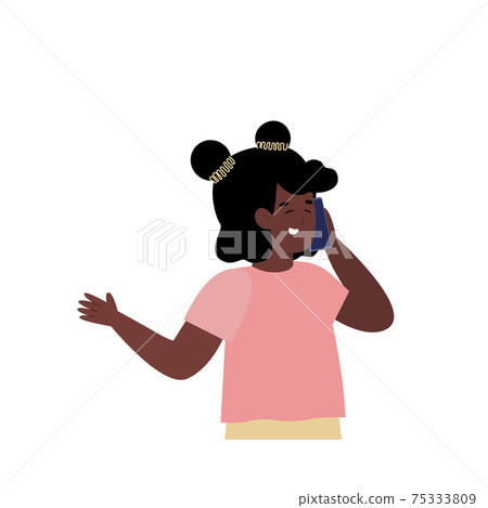 Dark skinned smiling girl talking on mobile phone with family or friends. Dark skinned smiling girl talking on mobile phone with family or friends. 75333809