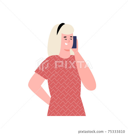 Blond young woman or girl talking phone, cartoon vector illustration isolated. Blond young woman or girl talking phone, cartoon vector illustration isolated. 75333810
