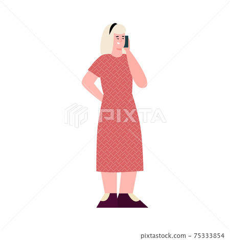 Full length portrait of woman with phone, cartoon vector illustration isolated. Full length portrait of woman with phone, cartoon vector illustration isolated. 75333854
