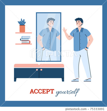 Accept yourself banner with self-satisfied man, cartoon vector illustration. 75333891