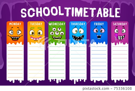 Education school timetable with cute monster faces Education school timetable with cute monster faces 75336108