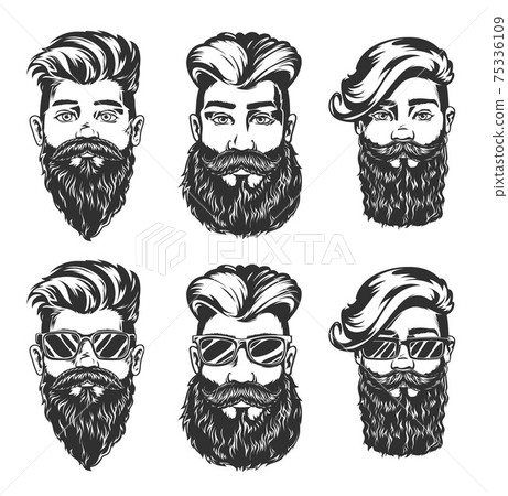 Hipster hairstyle and beard style vector sketches Hipster hairstyle and beard style vector sketches 75336109
