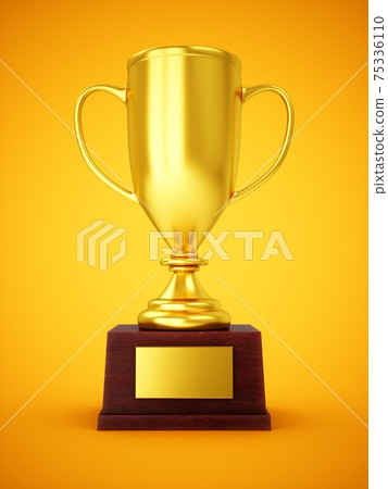 3D Rendering Golden Award Trophy Cup isolated on yellow background 3D Rendering Golden Award Trophy Cup isolated on yellow background 75336110