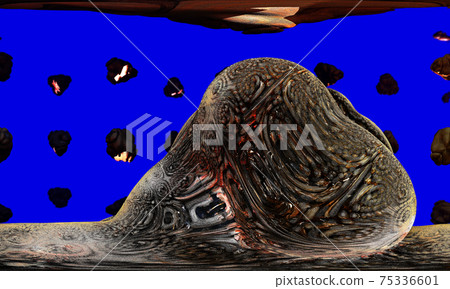 Melting stone on blue background with meteorites 75336601