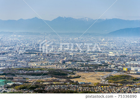 View from Mirokusan, Kasugai City, Aichi Prefecture, toward Nagoya Airport 75336890