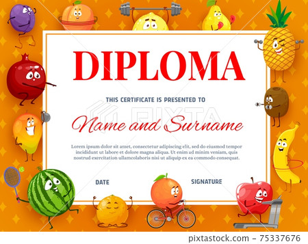 Kids diploma or certificate with tropical fruits 75337676