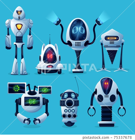 Cartoon robots artificial intelligence vector set Cartoon robots artificial intelligence vector set 75337678