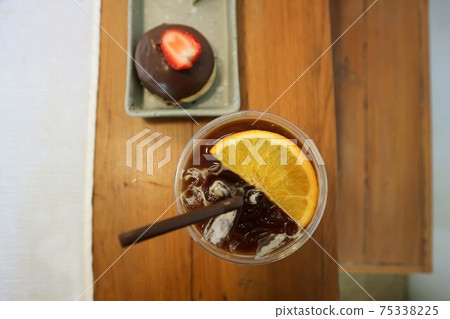 juice, orange juice and espresso or orange coffee 75338225