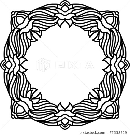 Abstract mandala frame. Asian floral pattern. Black and white authentic background. Vector illustration. Abstract mandala frame. Asian floral pattern. Black and white authentic background. Vector illustration. 75338829